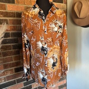 Brown Western Print Button-Up Shirt